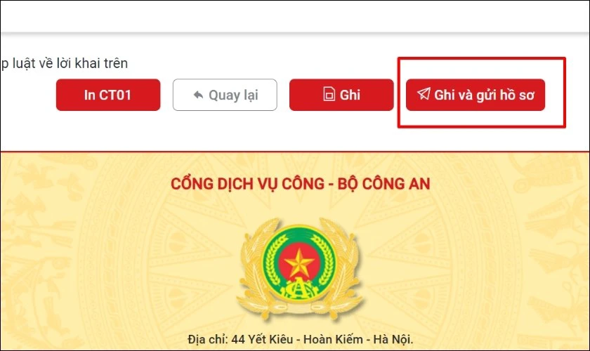 Nhấn vào Ghi và gửi hồ sơ