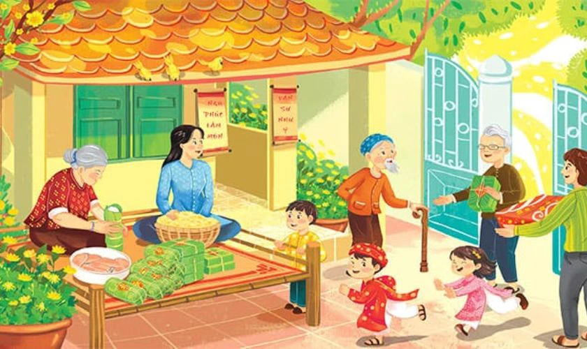 28 tết gia đình cùng nhau gói bánh chưng, bánh tét