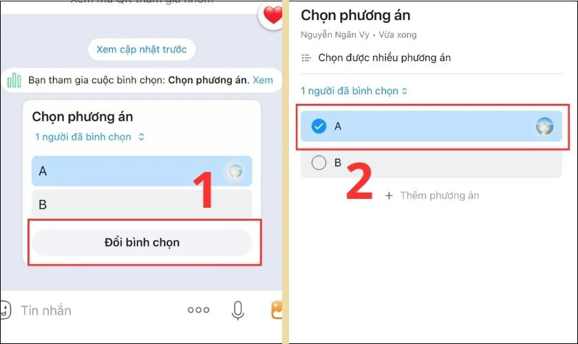 Nhấn vào Đổi lựa chọn