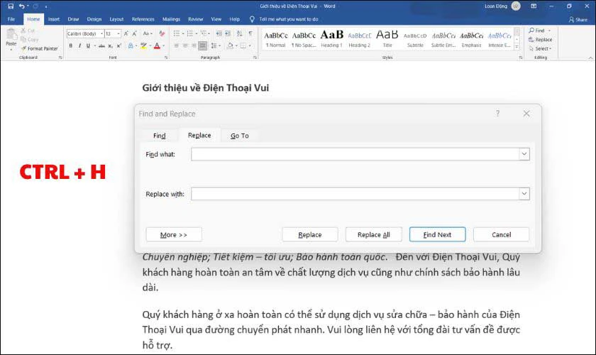 Sửa lỗi khoảng trắng trong Word khi copy bằng lệnh T&igrave;m kiếm v&agrave; thay thế