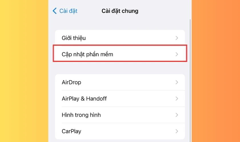 Chọn v&agrave;o mục Cập nhật phần mềm