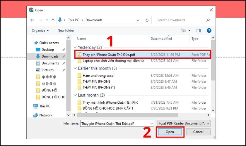 Chọn file cần ch&egrave;n v&agrave; nhấn Open 