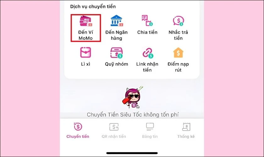 Chọn mục Đến V&iacute; MoMo