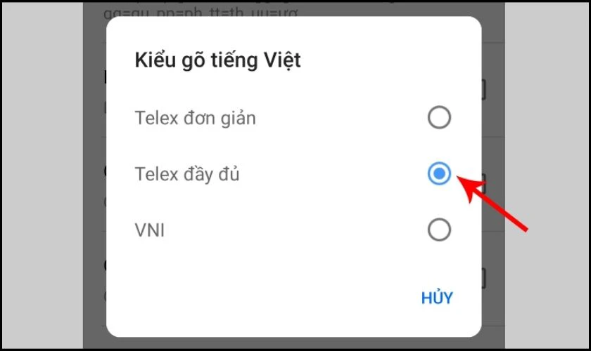 Chọn kiểu gõ Telex đầy đủ