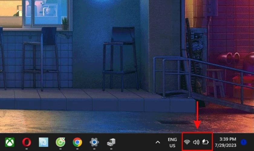 Truy cập v&agrave;o Quick Settings nằm tr&ecirc;n thanh Taskbar
