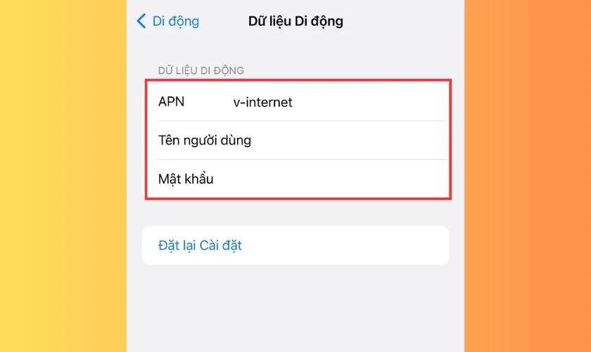 Thiết lập lại th&ocirc;ng số của nh&agrave; mạng