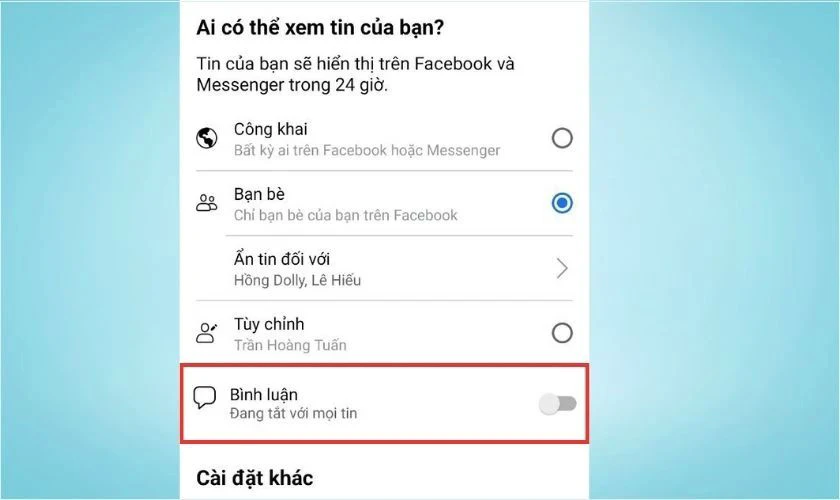 Kiểm tra xem đ&atilde; mở b&igrave;nh luận story tr&ecirc;n Facebook chưa