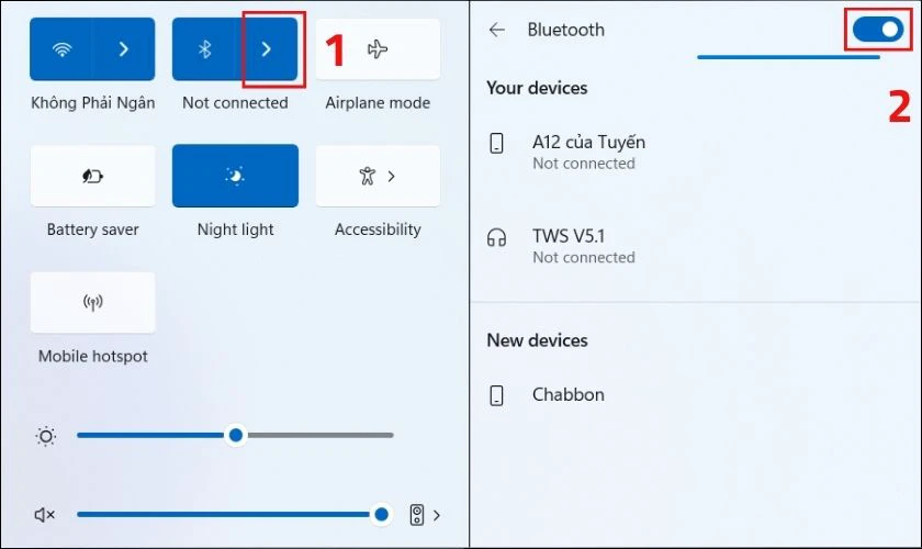 Nhấn nút Bật để khởi động lại Bluetooth