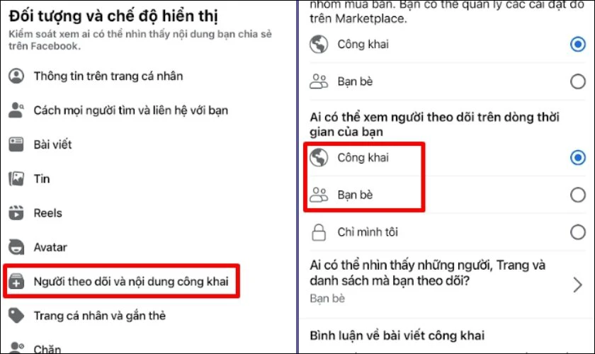 Điều chỉnh chế độ C&ocirc;ng khai hoặc Bạn b&egrave;