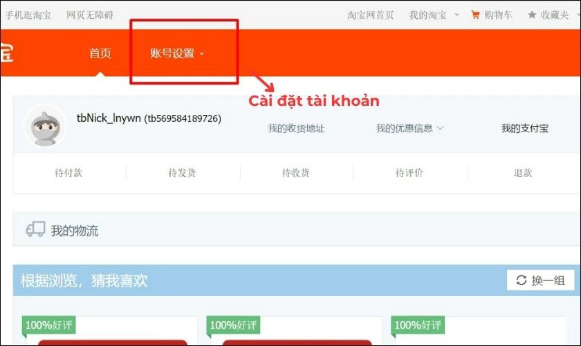 Chọn mục C&agrave;i đặt t&agrave;i khoản