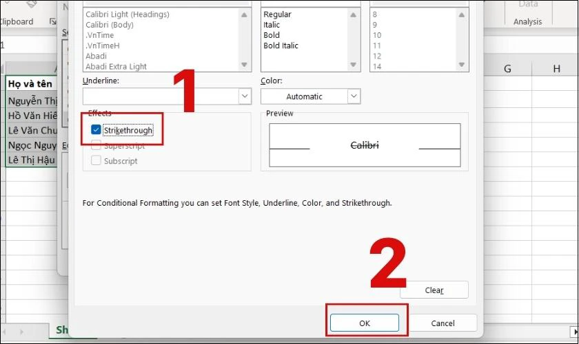 Bạn tick vào ô Strikethrough