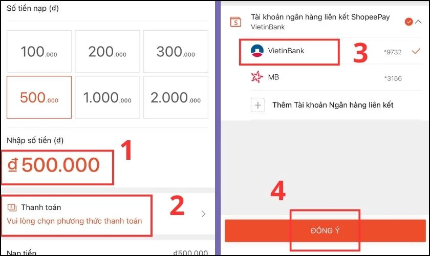 Nhập v&agrave;o số tiền m&agrave; bạn muốn nạp v&agrave;o v&iacute;