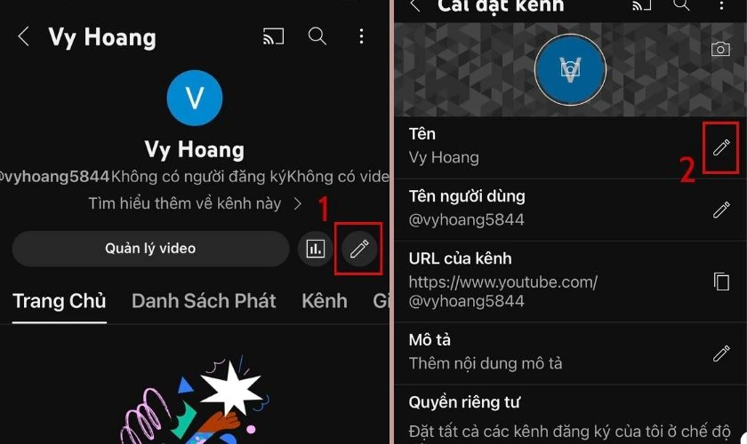 Chọn biểu tượng c&acirc;y b&uacute;t ph&iacute;a dưới t&agrave;i khoản v&agrave; nhấn v&agrave;o biểu tượng c&acirc;y b&uacute;t ở mục T&ecirc;n