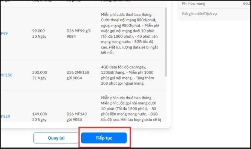 Thông tin thuê bao của sim ban bạn vừa chọn