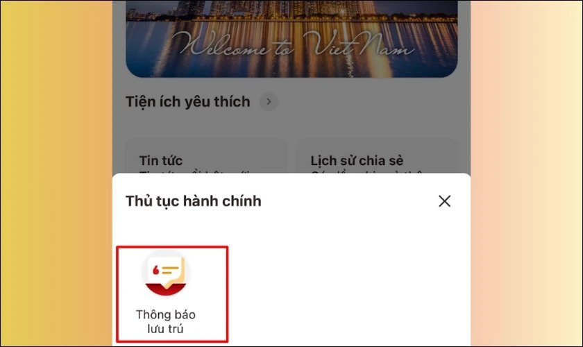 Nhấn chọn Thông báo lưu trú