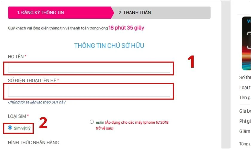Chọn Sim vật l&yacute; tại mục Loại Sim