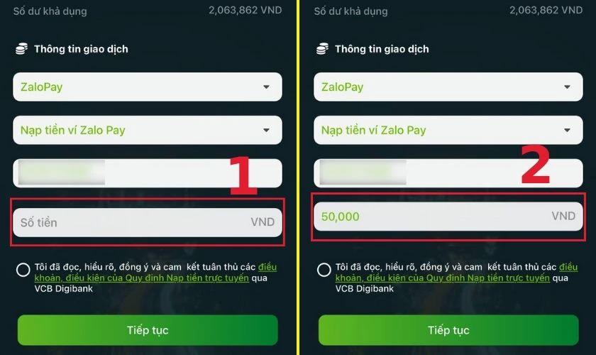 Nhập số tiền m&igrave;nh muốn nạp tiền v&agrave;o t&agrave;i khoản