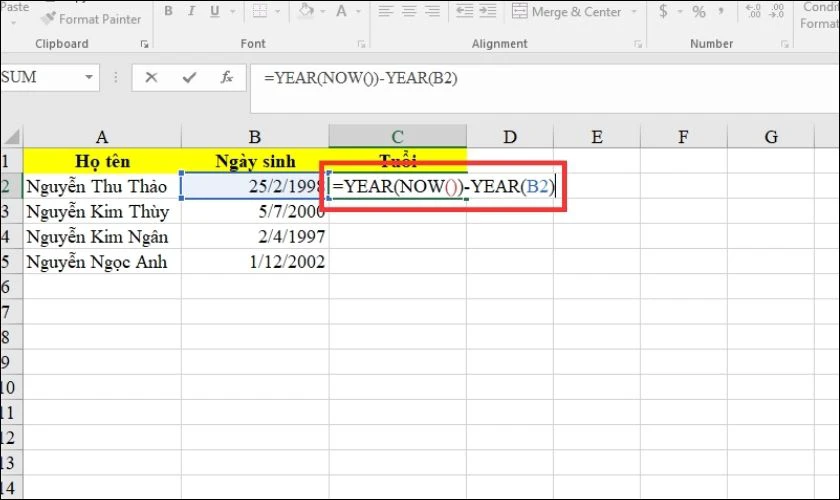 Cách tính tuổi trong Excel theo năm