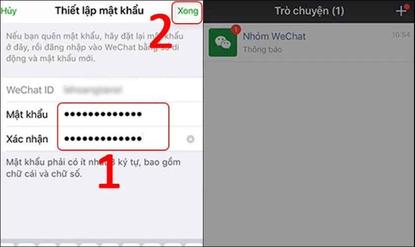 Thiết lập lại mật khẩu mới cho t&agrave;i khoản v&agrave; nhấn Xong