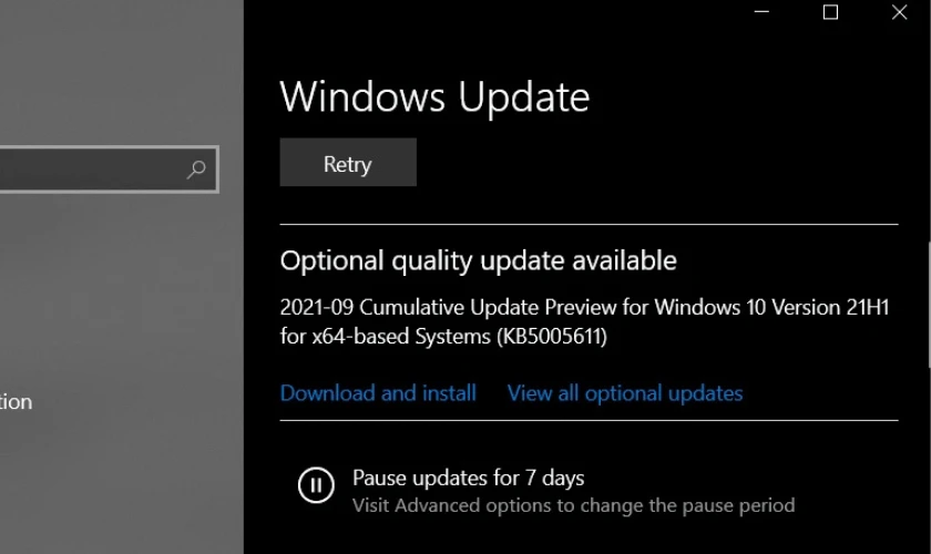 C&agrave;i đặt phi&ecirc;n bản cập nhật KB5005611 hoặc KB5006670 tr&ecirc;n Windows 10 21H1