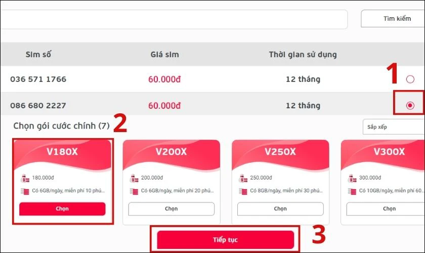 Bạn nhấp chọn số điện thoại m&agrave; bạn muốn mua