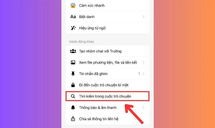 Chọn v&agrave;o mục T&igrave;m kiếm trong cuộc tr&ograve; chuyện