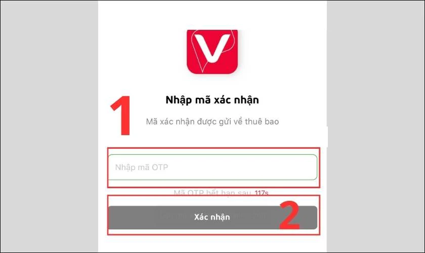 Điền m&atilde; v&agrave;o &ocirc; nhập m&atilde; OTP v&agrave; nhấn X&aacute;c nhận