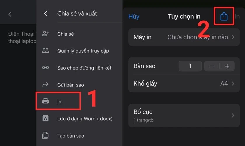 Chọn vào tùy chọn In và nhấn xuất vào Tệp