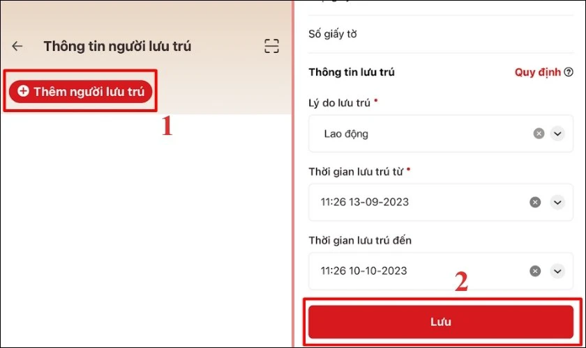 Chọn tùy chọn Thêm người lưu trú và nhấn vào Lưu