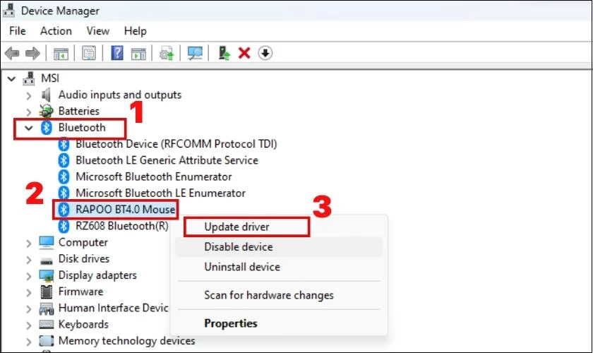 Nhấn tiếp v&agrave;o mục Update Driver