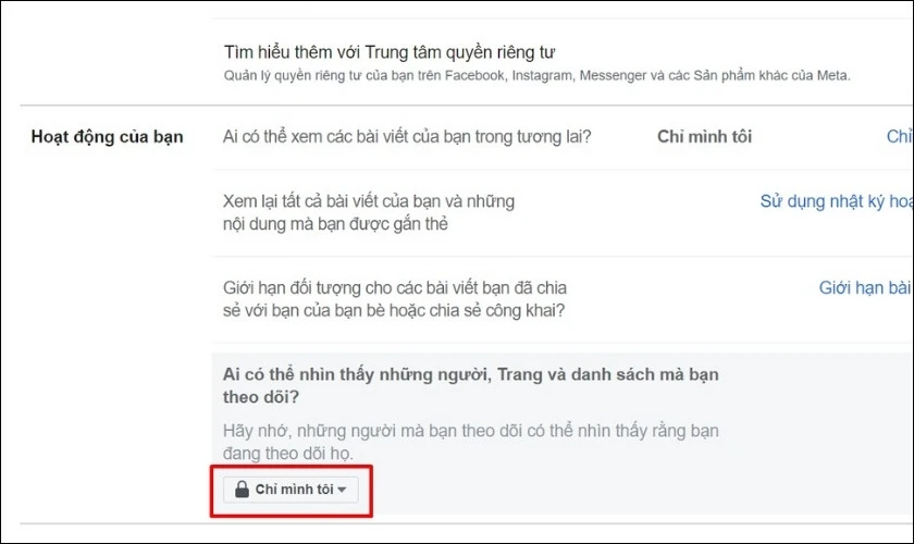 Điều chỉnh chế độ Chỉ m&igrave;nh t&ocirc;i