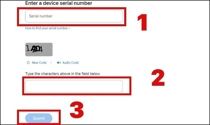 Nhập m&atilde; code v&agrave; k&yacute; tự code được hiển thị tại khung như h&igrave;nh v&agrave; nhấn Submit