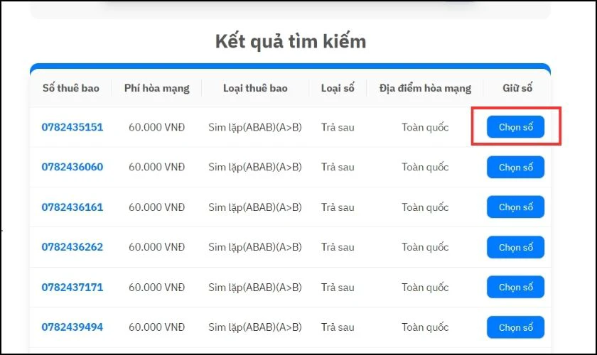 Bạn nhấn vào nút Chọn số