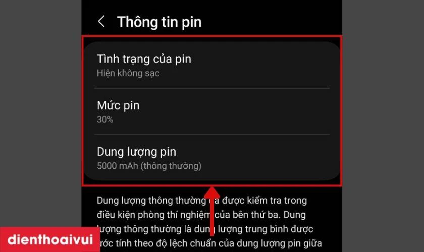 Những thông số liên quan đến tình trạng pin của Samsung