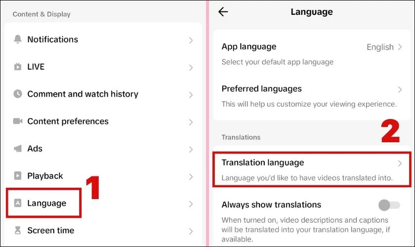Nhấn v&agrave;o Language