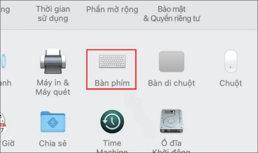 Chọn vào mục Bàn phím
