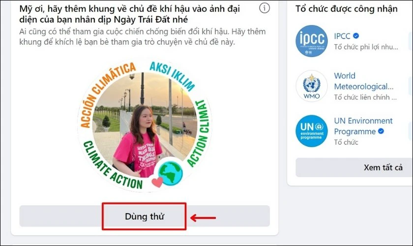 Nhấn chọn D&ugrave;ng thử