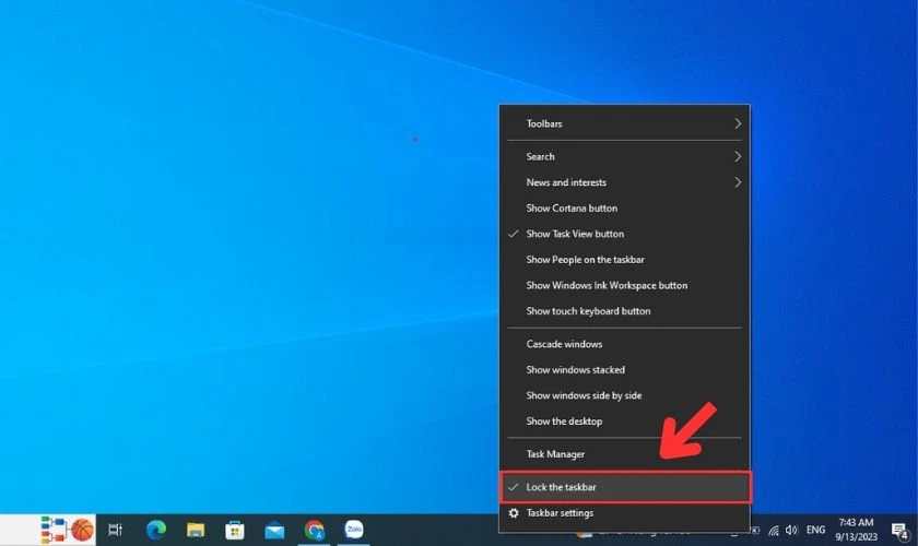 Tiếp tục chọn lại Lock the Task bar