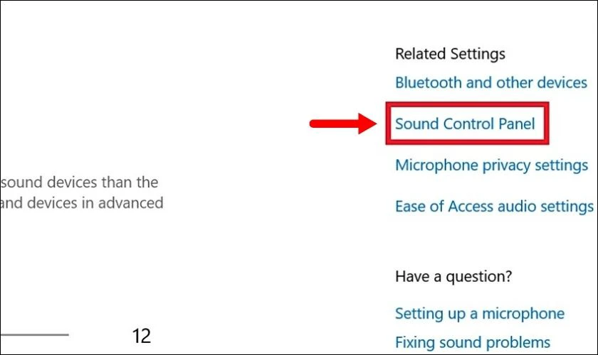 Chọn tiếp v&agrave;o Sound Control Panel
