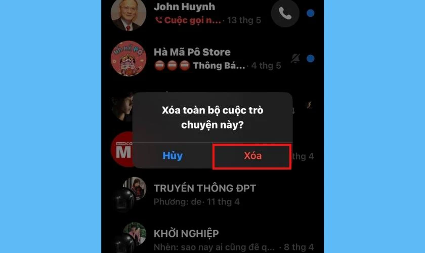 Nhấn v&agrave;o mục X&oacute;a để x&aacute;c nhận