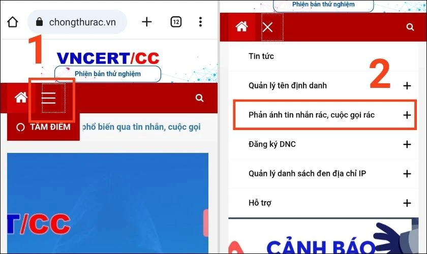 C&aacute;ch phản &aacute;nh tin nhắn r&aacute;c qua trang web VNCERT 