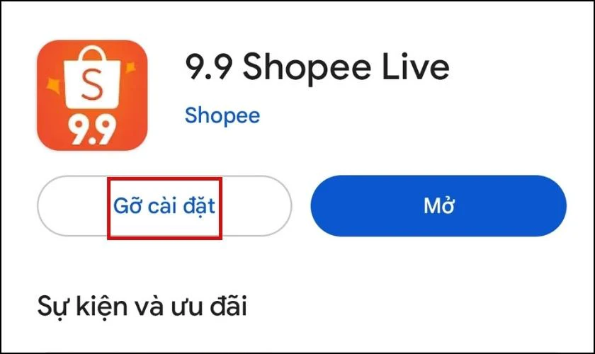 Cài đặt lại ứng dụng Shopee