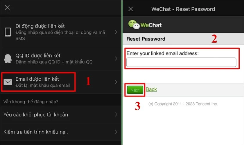 T&igrave;m v&agrave; chọn Email được li&ecirc;n kết, nhập Email v&agrave; nhấn Next