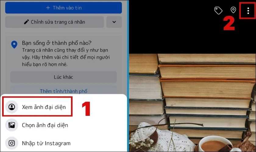 Chọn Xem ảnh đại diện v&agrave; nhấn v&agrave;o biểu tượng ba chấm