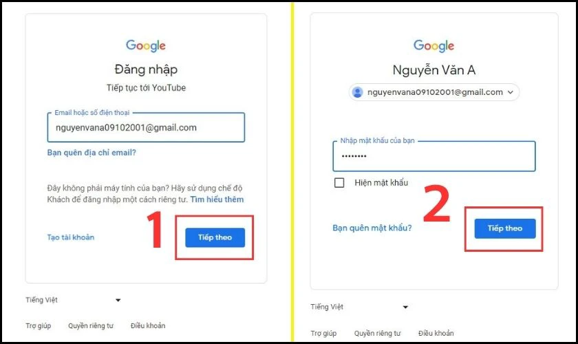 Nhập t&ecirc;n đăng nhập của t&agrave;i khoản Gmail v&agrave; nhấn chọn Tiếp theo