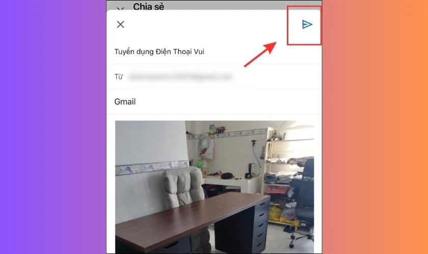 Nhập địa chỉ Email v&agrave; nhấn v&agrave;o biểu tượng Gửi