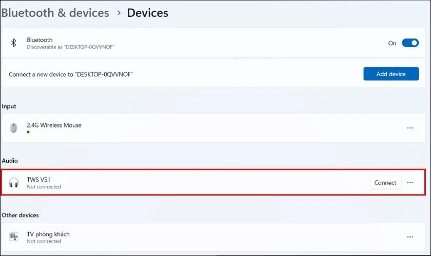 Kết nối lại tai nghe bằng cách nhấp vào tên thiết bị Bluetooth của bạn