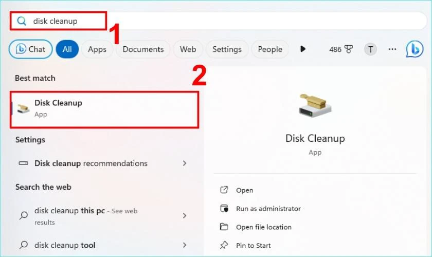 Giải ph&oacute;ng ổ đĩa C bị đầy tr&ecirc;n Win 11 bằng Disk Cleanup