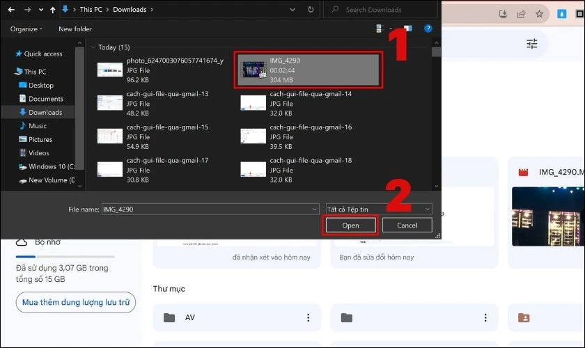 Nhấn chọn File cần gửi và chọn Open