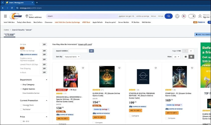 Newegg săn sale game Steam gi&aacute; tốt